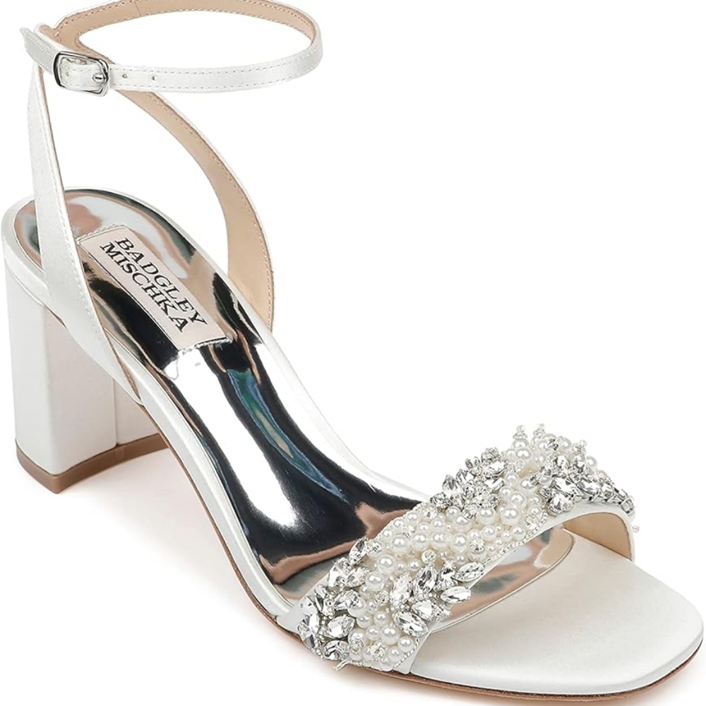 NIB Badgley Mischka Women's Clara Embellished Satin Cocktail Sandals